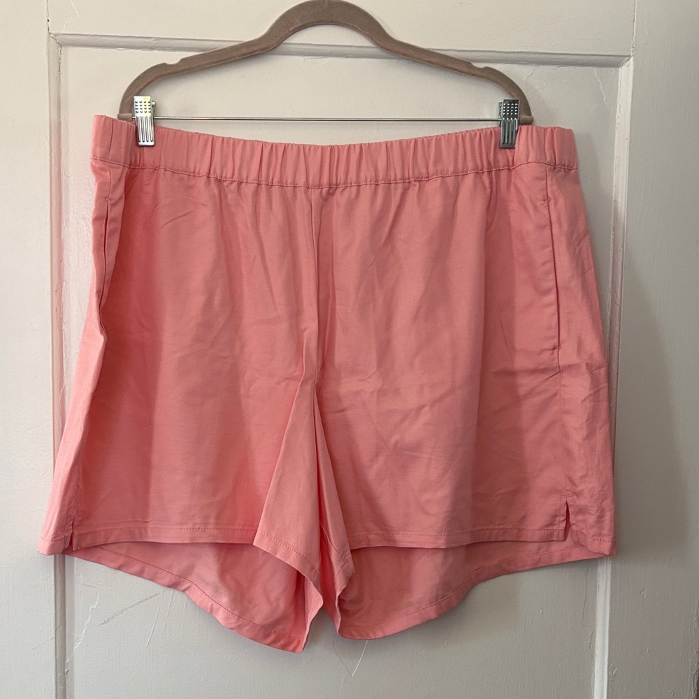Madewell Plus Size 2X Bright Pink Coral Chino Elastic Waistband Shorts NWT